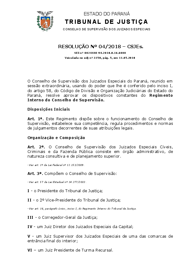 Regimento Interno do Conselho de Supervisão.