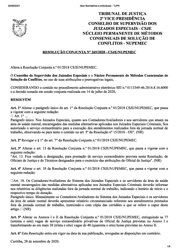 Altera a Resolução Conjunta nº 01/2018 - CSJEs/NUPEMEC