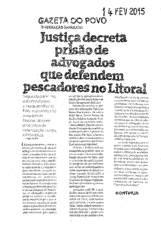 Clipping 14 a 18 de fevereiro de 2015