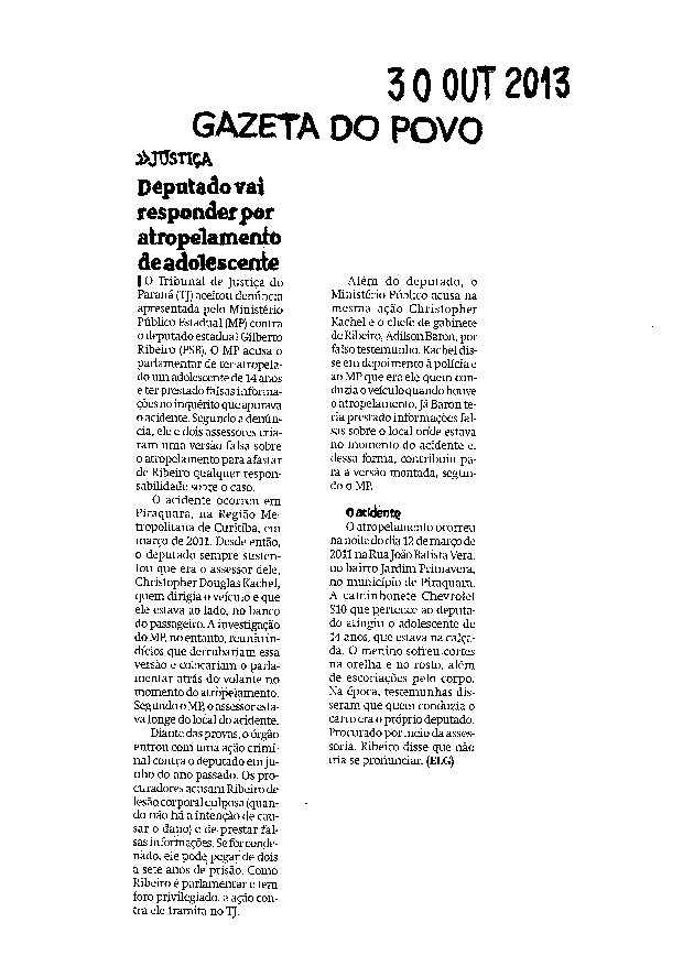 Clipping -  30 de outubro de 2013