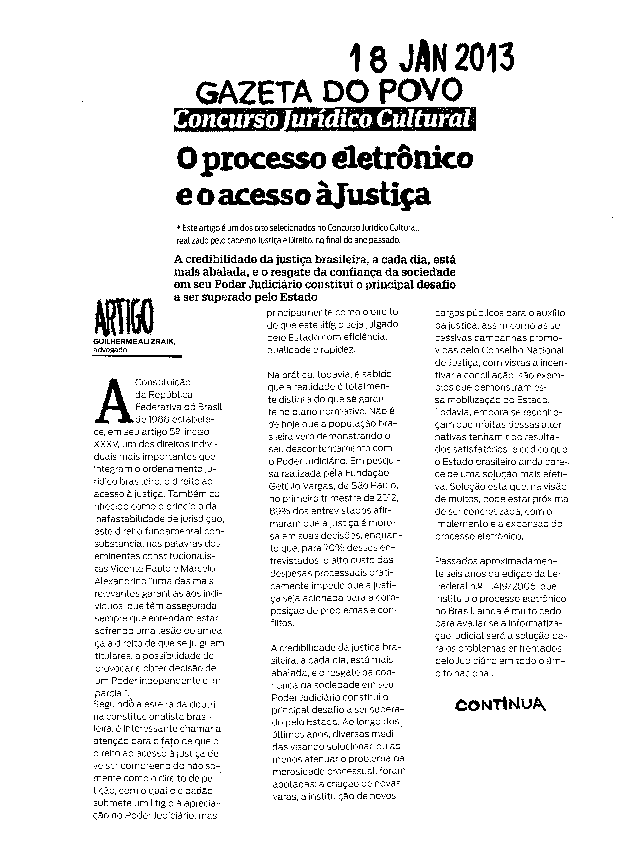 Clipping - 18 de janeiro de 2013