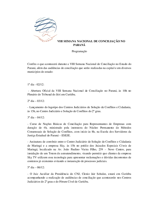 Programação conciliação 4 dez